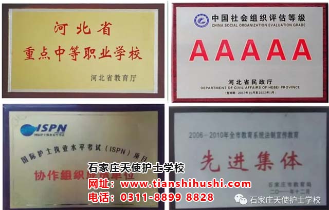 石家莊天使護士學校榮譽證書