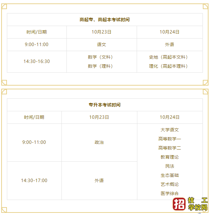 2021年河北成人高考各科目考試時間安排